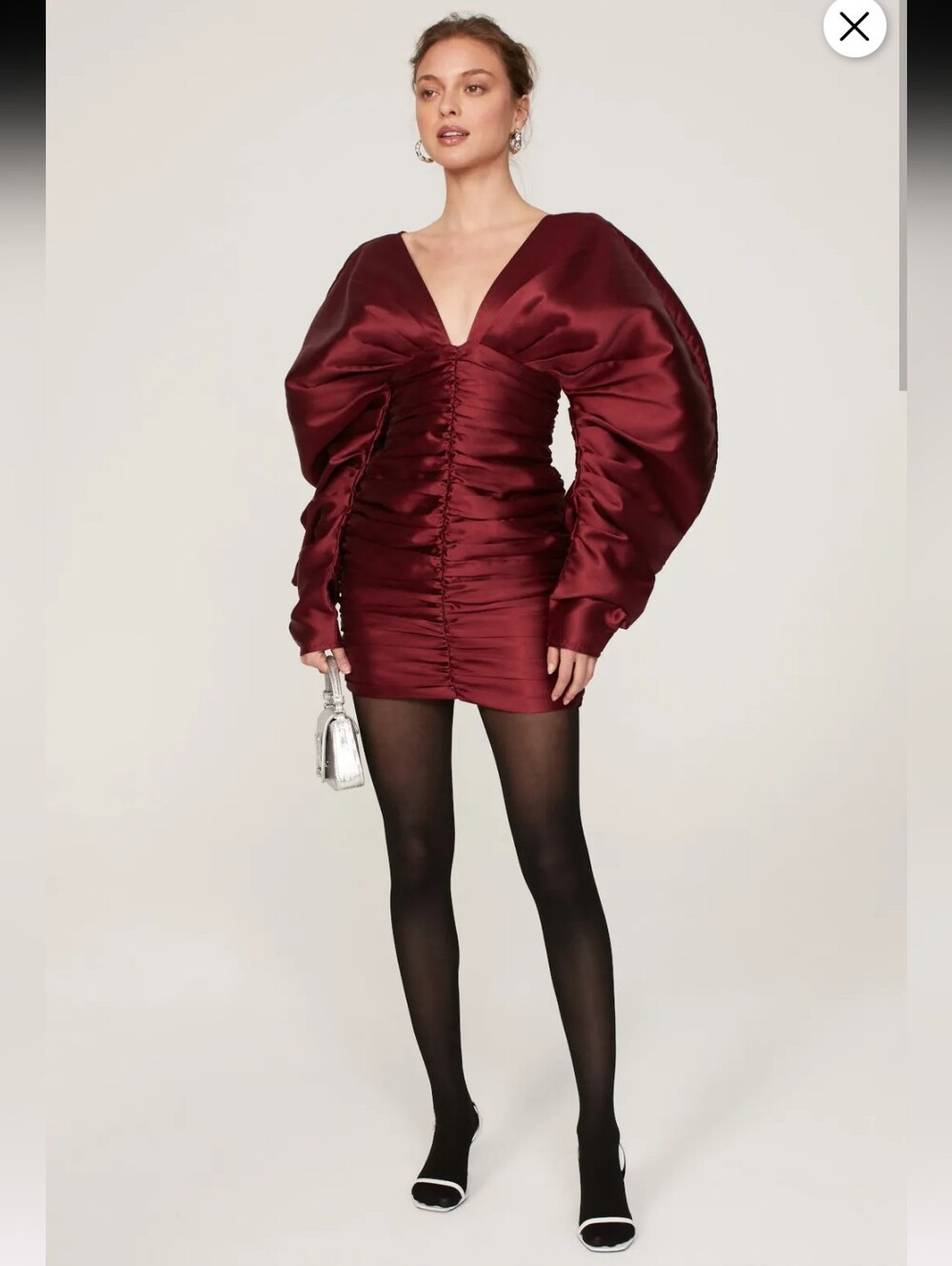 Aliette Red Statement Sleeve Ruched Mini Formal Dress Size 6